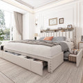 Enhomee Queen Bed Frame with 3 Storage Drawers Upholstered Queen Size Bed Frame with Headboard Noise Free Platform Bed with Metal Frame & Wood Slats Support Beige Bedroom Furniture for Adults Clothes - Queen / Gray / with LED