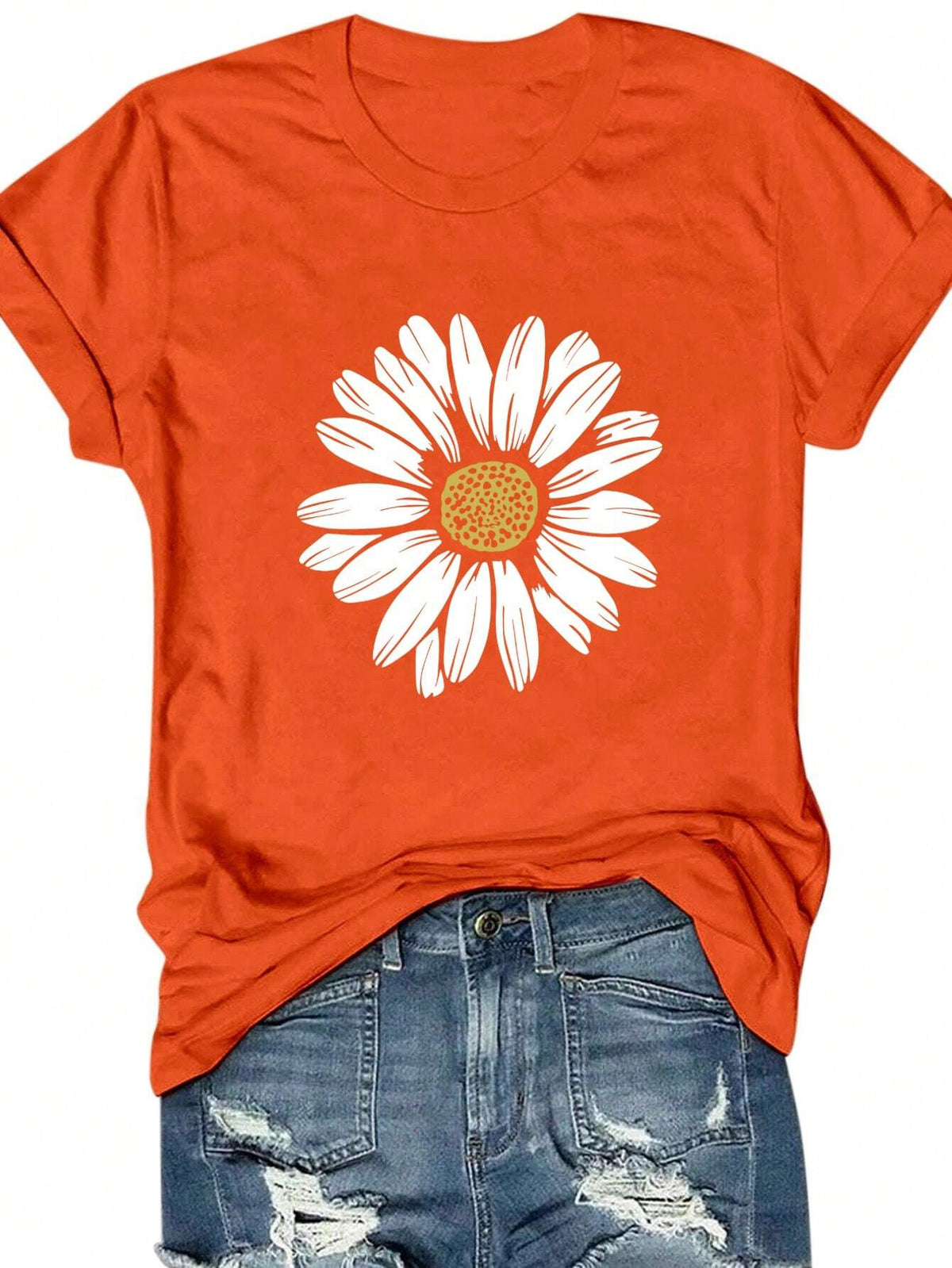 Floral Print Short Sleeve Casual T-Shirt, Women Round Neck Pullover Flower Pattern Top Graphic Tees Women Tops
