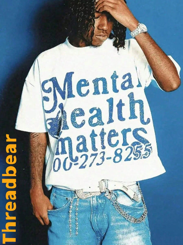 Mental Health Matters 800-273-8255 100% Pure Cotton Double-Sided Printed T-Shirt, Suitable For Men And Women, The Best Gift For Summer Casual Short Sleeved T-Shirt