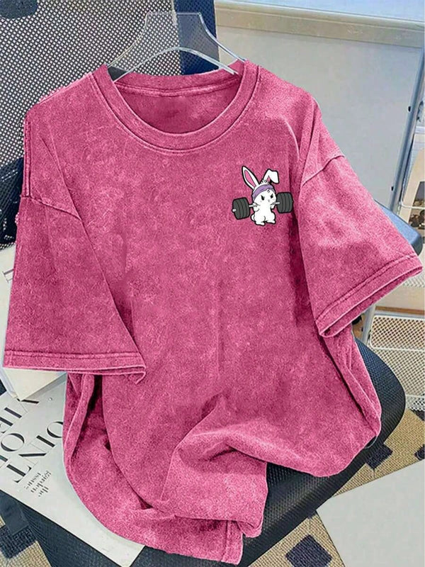 Women's Minimalist Printed Round Neck Short Sleeve Washed Cotton T-Shirt Cute T Shirt Washed T Shirt Anti-Wrinkle Cotton T-Shirt