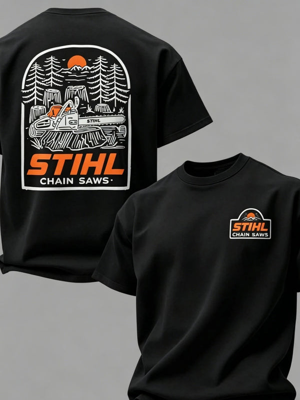 STIHL Into The Woods T-Shirt, STIHL Chainsaw Graphic Tee, Logger Lumberjack Workwear Shirt, Outdoor Woodworker Graphic T-Shirt, Forestry Logging Work Shirt, Unisex Outdoor Workwear Tee