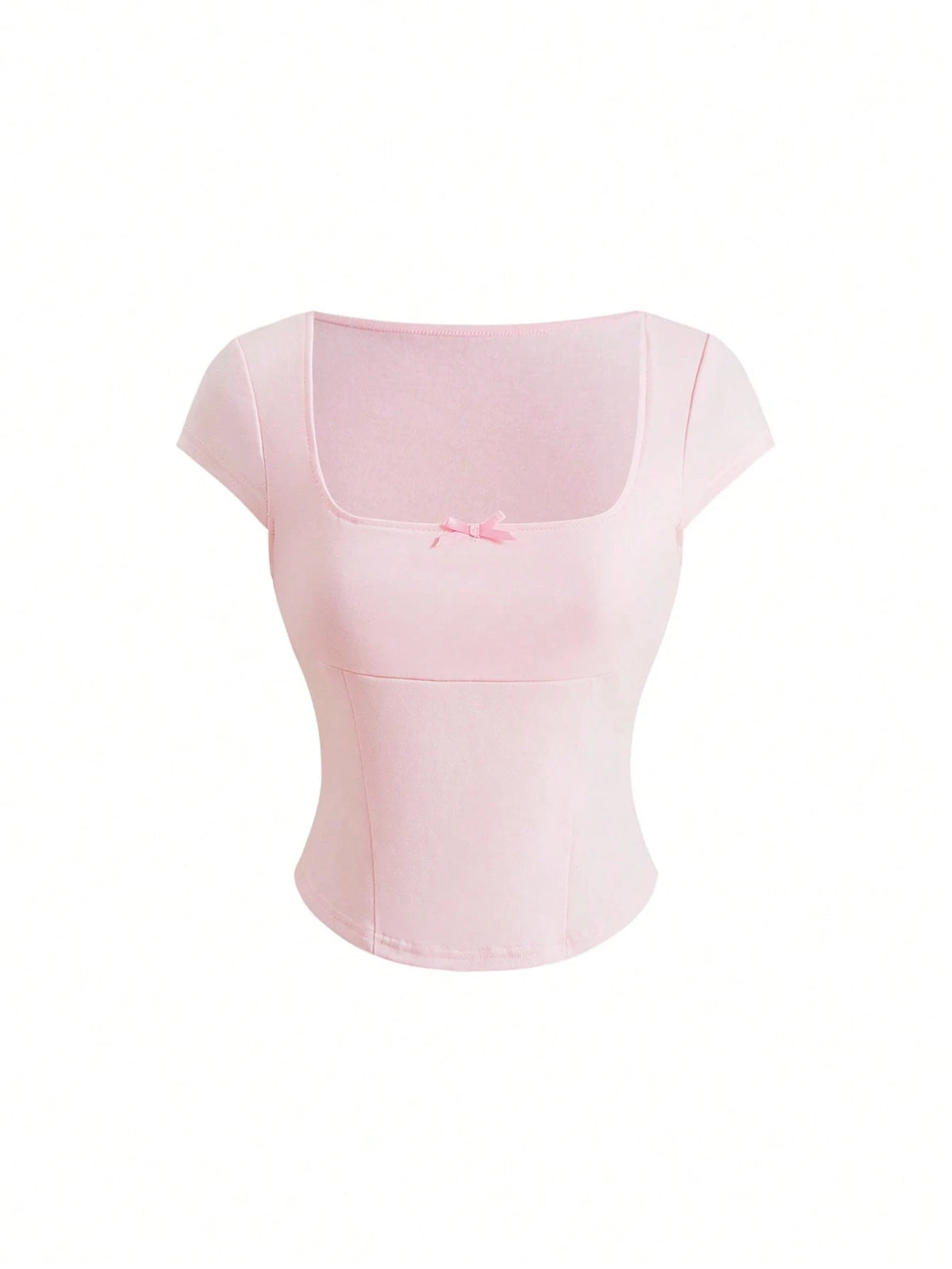 Sweetness Y2K Vintage Sweet Hot Girl Deep U-Neck Waist-Cinched Elastic Top Women's T-Shirt, Suitable For Valentine's Day, Dating, Vacation And More