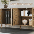 HLR 48" Accent Cabinet with 4 Doors, Vintage Hollow Carving Storage Credenza, Sideboards and Buffets Cabinet for Living Room, Kitchen, Dining Room, Entryway