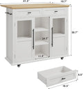 WALYWIK Foldable Kitchen Island Cart with Wheels, 2 Glass Doors, Spice Rack & Towel Holder - Compact Mobile Storage Cart for Small Kitchens, Dining Rooms, Camping & Rvs - Grey