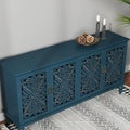 HLR 48" Accent Cabinet with 4 Doors, Vintage Hollow Carving Storage Credenza, Sideboards and Buffets Cabinet for Living Room, Kitchen, Dining Room, Entryway