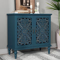 HLR 48" Accent Cabinet with 4 Doors, Vintage Hollow Carving Storage Credenza, Sideboards and Buffets Cabinet for Living Room, Kitchen, Dining Room, Entryway - 48"-4door-Green