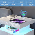Hommpa LED Nightstand Wireless Charging Station USB Type C Outlets Bedside Table 3 Drawers Black Night Table Modern Smart Nightstand High Gloss End Side Table for Bedroom Furniture 26.8" Tall