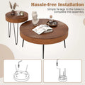 Boho Farmhouse Round Coffee Table Set of 2, Solid Pine Wood Nesting End Table with Metal Legs, Adjustable Foot Pads for Living Room