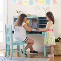 Guidecraft Kids Media Desk and Chair Set - Gray: Kids Desk and Chair Set, Study Table for Kids with Hutch and Shelf, Wood Bedroom Furniture Set