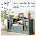 62" Farmhouse TV Stand for 70 Inch TVs, Tall Media Console Table with 2 Glass Doors, Cubbies & Drawer, Storage Cabinet for Living Room