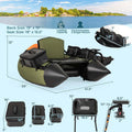 Inflatable Fishing Float Tube, 350LBS Portable Belly Boat with Rod Rack Basket, Fish Finder Holder, Fish Ruler, 3 Storage Boxes & Pump