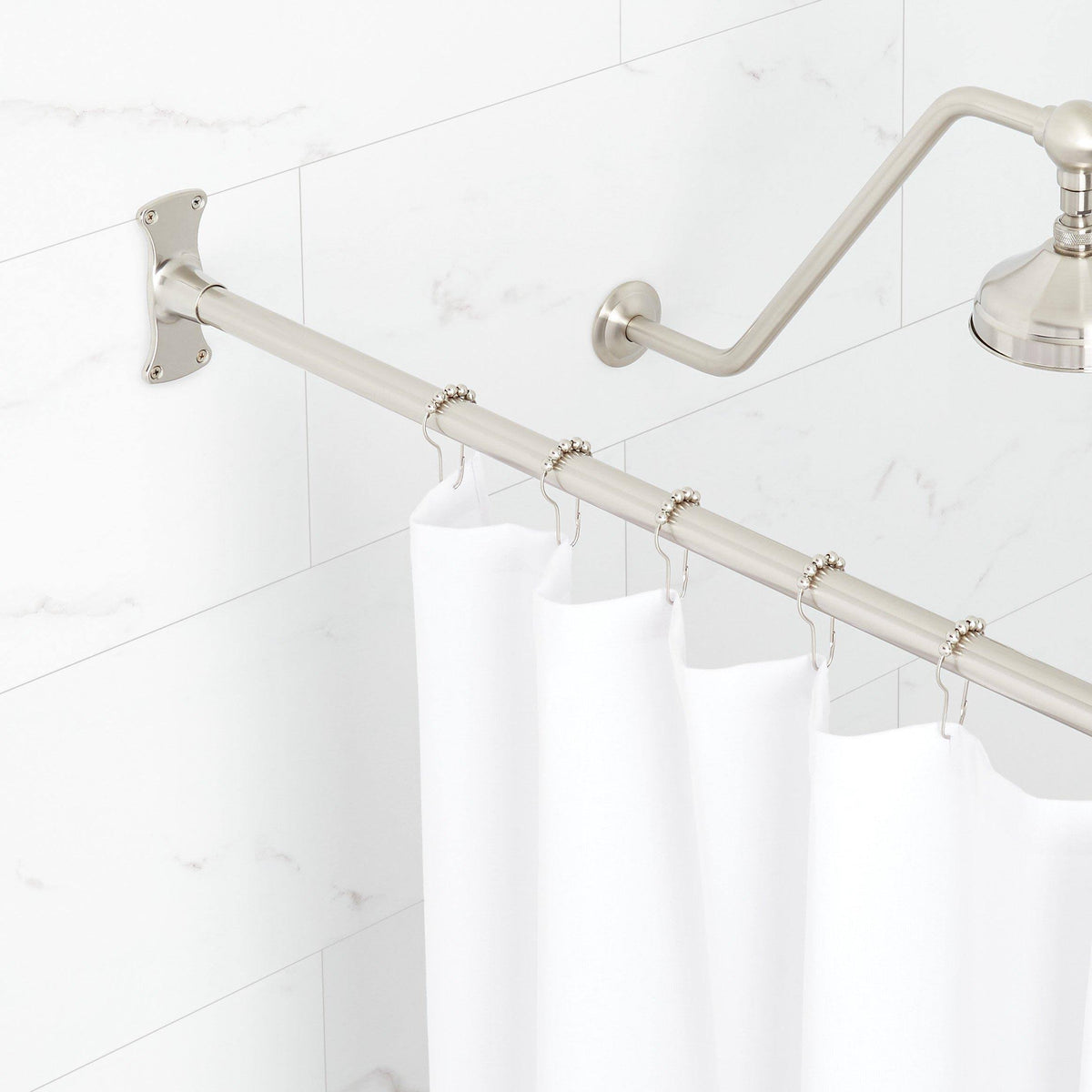 Signature Hardware 60" Brass Straight Shower Curtain Rod Finish: Brushed Nickel