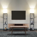 Modern Iron Shelf Floor Lamp with 3 - Way Dimmable LED Bulb, Shelves and White Shade for Living Room and Bedroom(Black)