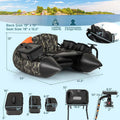 Inflatable Fishing Float Tube, 350LBS Portable Belly Boat with Rod Rack Basket, Fish Finder Holder, Fish Ruler, 3 Storage Boxes & Pump