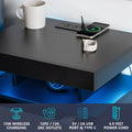 Hommpa LED Nightstand Wireless Charging Station USB Type C Outlets Bedside Table 3 Drawers Black Night Table Modern Smart Nightstand High Gloss End Side Table for Bedroom Furniture 26.8" Tall