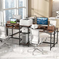 97" Extra Long 2-Person Computer Desk with Power Outlet and Printer Stand, Home Office Computer Workstation Double Gaming Table