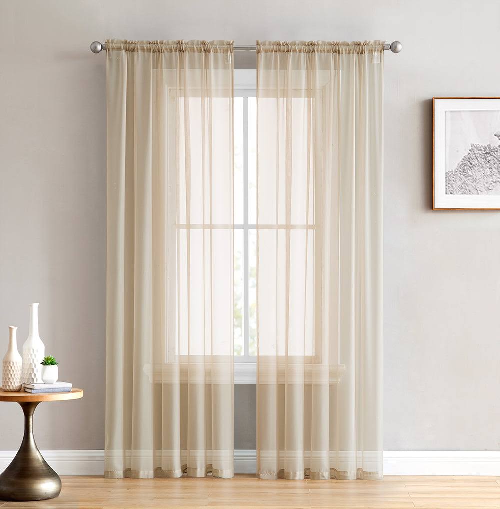 Thd Essentials Sheer Voile Window Treatment Rod Pocket Curtain Panels Bedroom, Kitchen, Living Room - Set of 2, Antique Taupe, 54 inch x 84 inch, Size