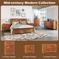 Mid-Century Modern 6-Drawer Dresser, Wooden Chest of Drawers with Anti-Tip Interlock System & Metal Legs for Bedroom, Living Room & Hallway