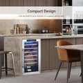 20 Inch 33 Bottles Wine Cooler Refrigerator Built-In or Freestanding Mini Wine Fridge with 2-Layer Tempered Glass Door & Dual Alarm Function