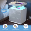 Hommpa LED Nightstand Wireless Charging Station USB Type C Outlets Bedside Table 3 Drawers Black Night Table Modern Smart Nightstand High Gloss End Side Table for Bedroom Furniture 26.8" Tall