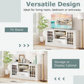 62" Farmhouse TV Stand for 70 Inch TVs, Tall Media Console Table with 2 Glass Doors, Cubbies & Drawer, Storage Cabinet for Living Room