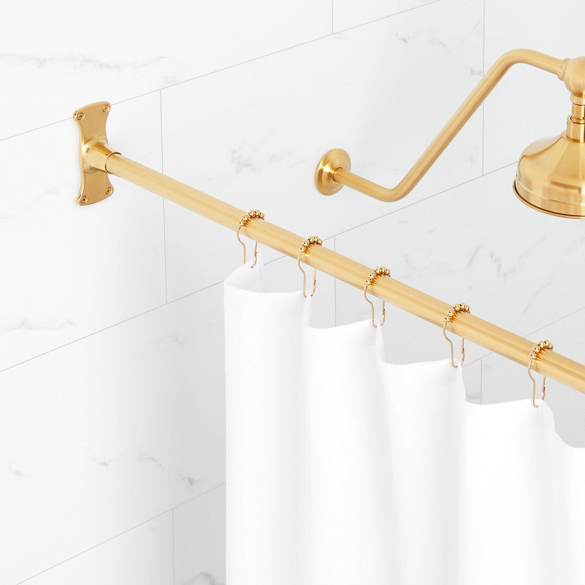 Signature Hardware 466738 60" Straight Brass Shower Rod Brushed Gold