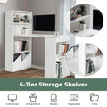 48" Computer Desk with 6-Tier Storage Shelves, 3-in-1 Reversible Writing Desk w/ Bookshelf & CPU Stand, Space-Saving Home Office Workstation