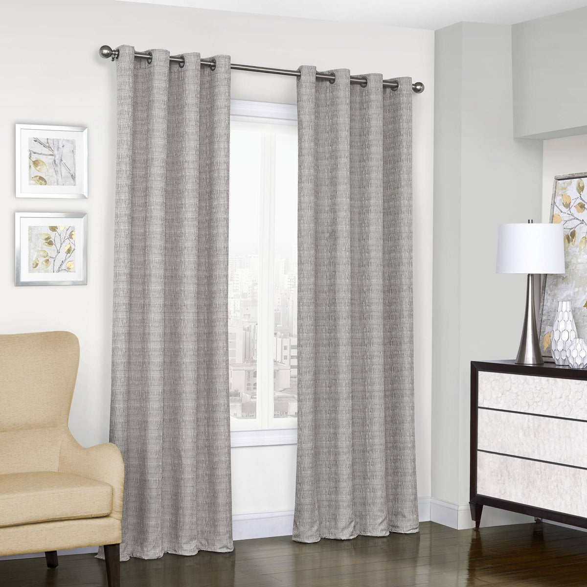 Eclipse Trevi Blackout Grommet Window Curtain Panel Grey 84 Inches, Gray